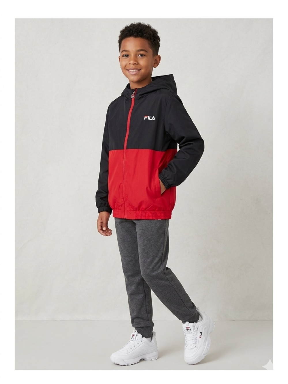 FILA Youth Colorblock Windbreaker - Red & Black 7-8 MED